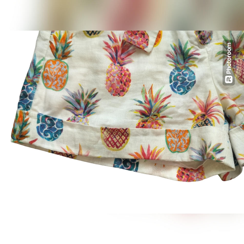 J. Crew women's Pineapple Print Paper Bag Belted Linen Casual Short Size 2 - Picture 4 of 15